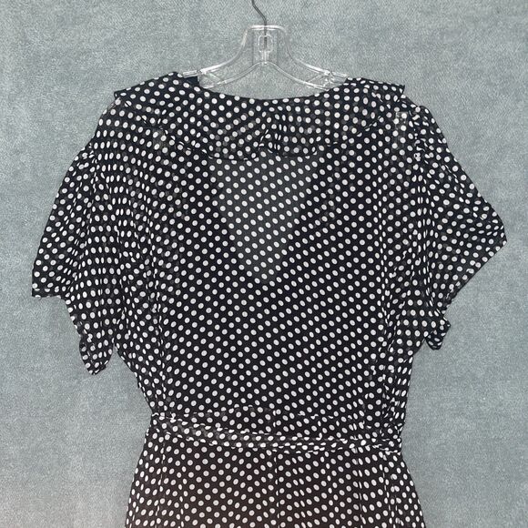 Lane Bryant Dress Womens 24 Black Polka Dot Faux Wrap Flutter Sleeve Midi Career - Picture 10 of 10